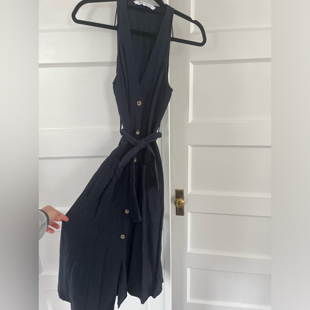 Zara Belted linen Midi Dress XS